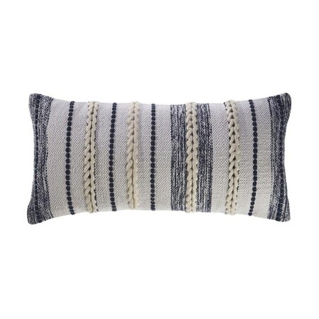 Lr Resources LR Resources PILLO07416NVWESPL 28 x 14 in. Braided Contemporary Throw Pillow; Navy & White PILLO07416NVWESPL